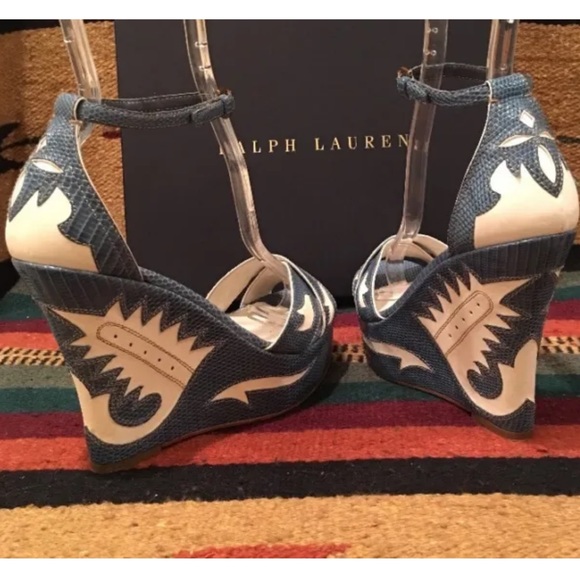 RALPH LAUREN COLLECTION Western Southwestern Style Lizard Skin Leather Wedges - Picture 11 of 12